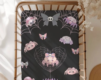 Creepy Cute Comfort: Goth Spider Minky Fitted Crib Sheet, Gothic Nursery Decor, Spooky Nursery Bedding for Your Little One, Goth Crib Sheet