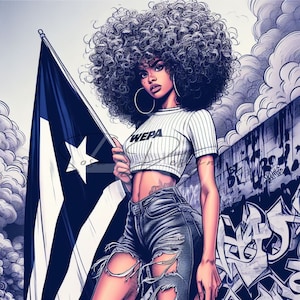 DIGITAAL BESTAND Afro Latina met Puerto Ricaanse vlag