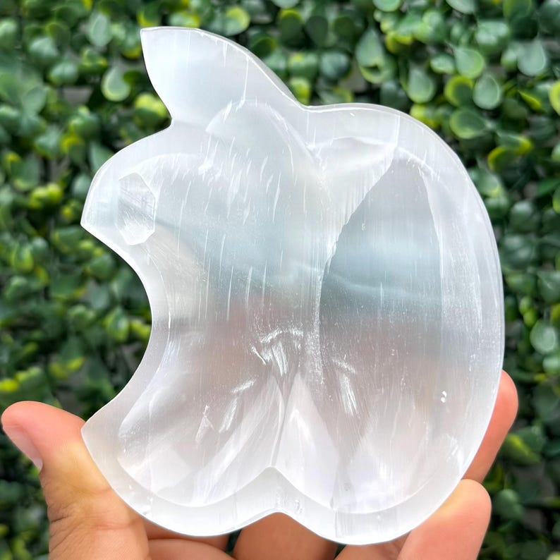 Satin Spar Bowl 4 in. | Medium Selenite Bowl | Cleansing and Spiritual Growth Apple
