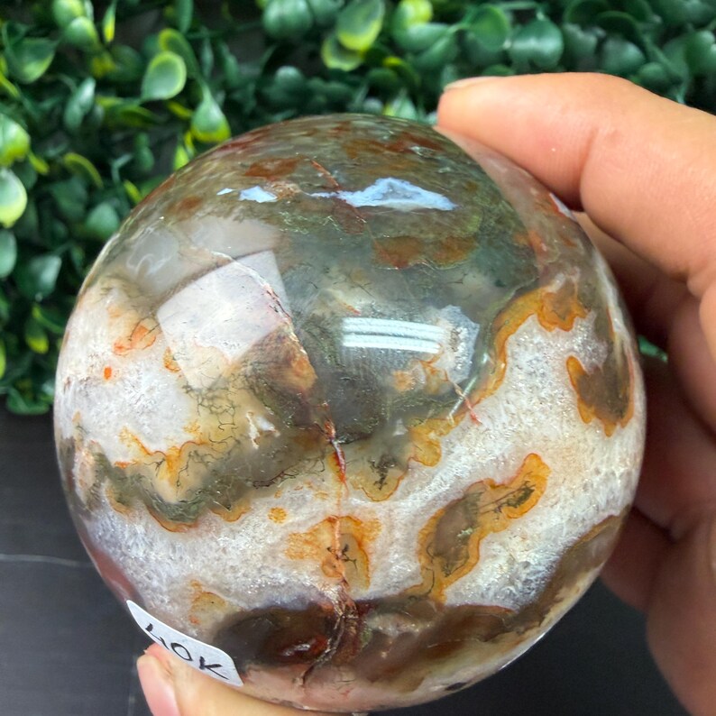 Red Moss Agate Sphere No. 1 | Protection & Grounding | **Imperfect Piece** image 7