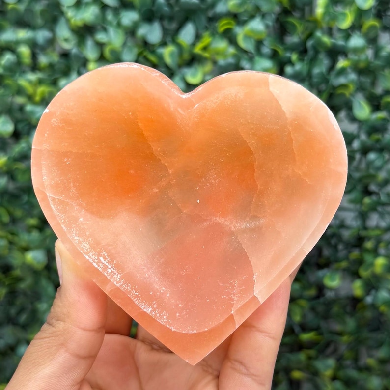 Satin Spar Bowl 4 in. | Medium Selenite Bowl | Cleansing and Spiritual Growth Heart (Orange)