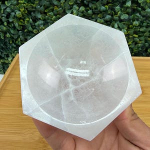 Satin Spar Bowl 4 in. | Medium Selenite Bowl | Cleansing and Spiritual Growth Hexagon