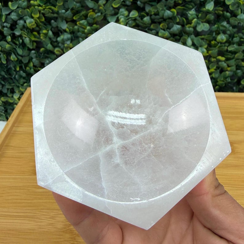 Satin Spar Bowl 4 in. | Medium Selenite Bowl | Cleansing and Spiritual Growth Hexagon