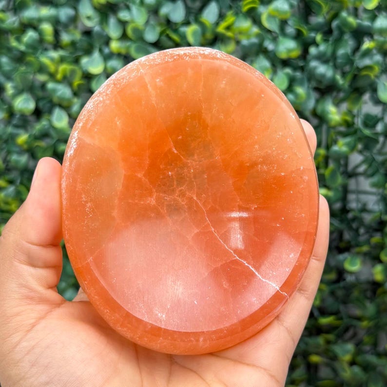 Satin Spar Bowl 4 in. | Medium Selenite Bowl | Cleansing and Spiritual Growth Oval (Orange)