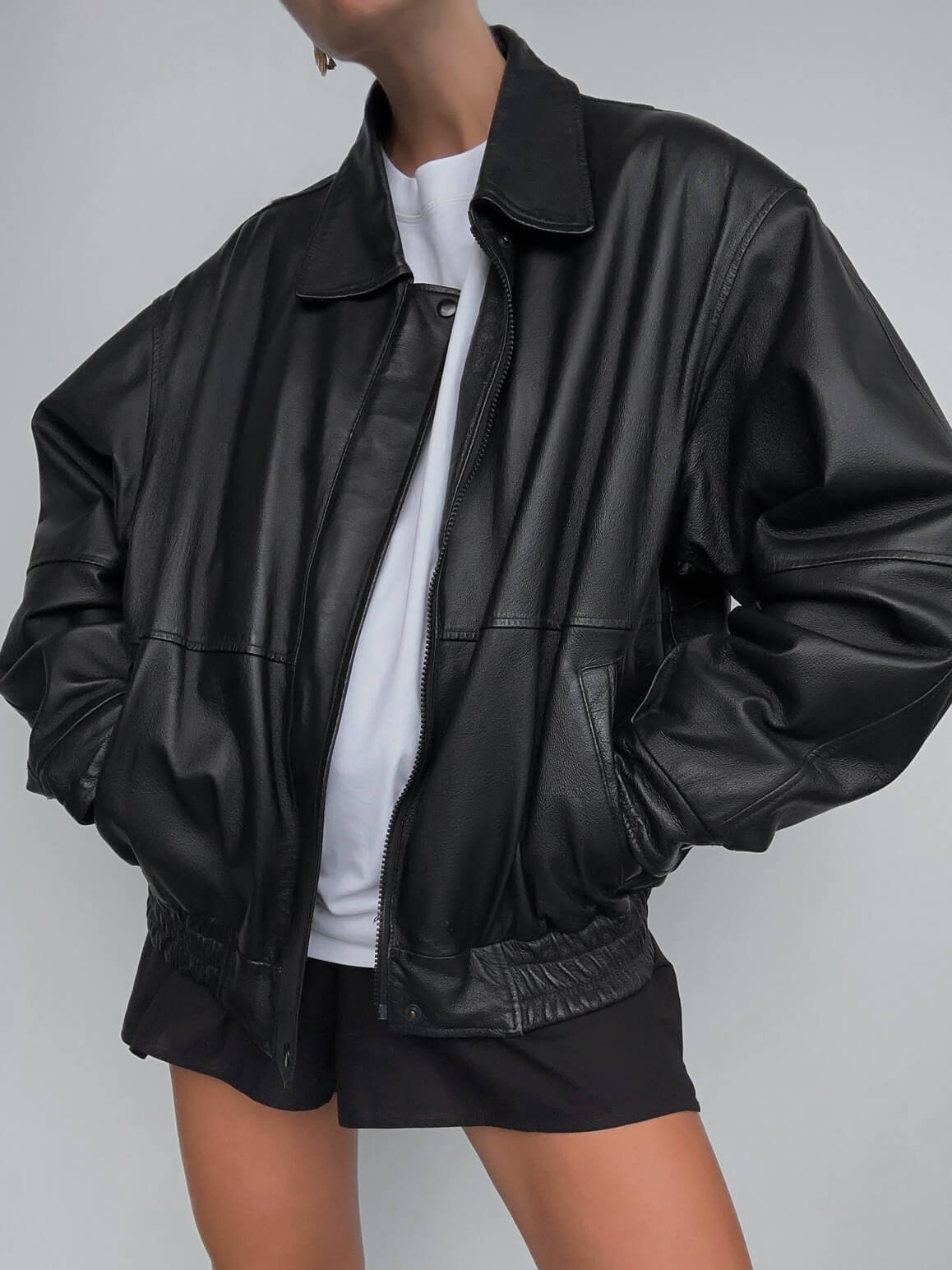 Women's Handmade Oversize Real Leather Vintage Style Black Bomber ...