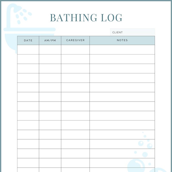 Bathing Log for Caregivers