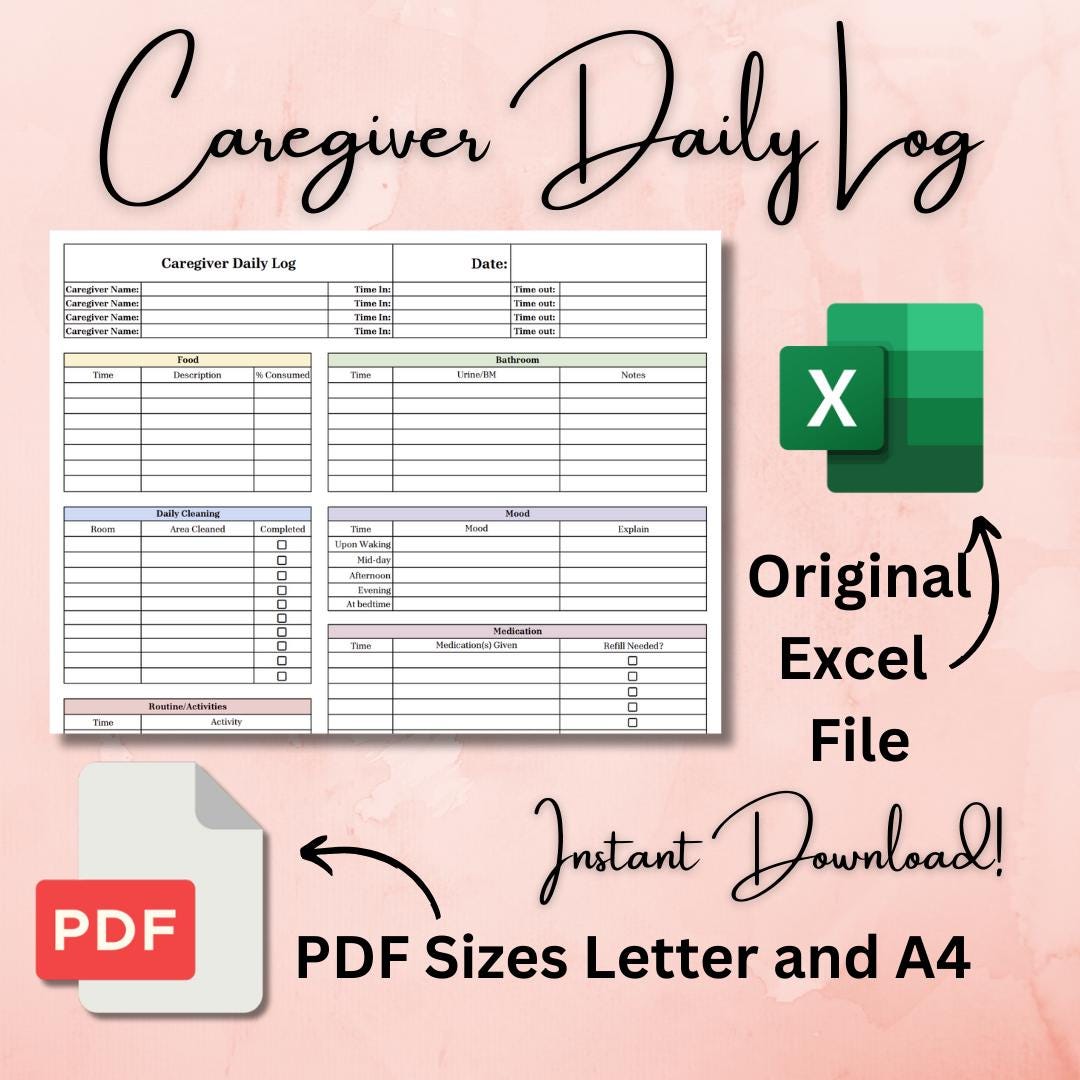Caregiver Daily Log (PDF Letter, PDF A4, Excel) - Etsy