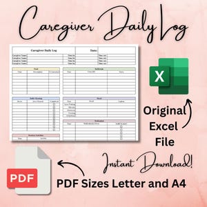 Registro diario del cuidador (PDF Carta, PDF A4, Excel)