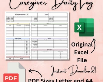 Registro diario del cuidador (PDF Carta, PDF A4, Excel)