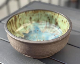 Blue Green Ceramic Bowl | Handmade Stoneware Serving Bowl | Wheel Thrown Pottery | Housewarming Gift