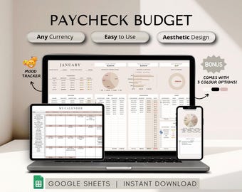 Budget Planner Google Sheets Budget Spreadsheet Paycheck Budget Monthly Tracker Weekly Expense Budgeting Finance Spreadsheet, beige