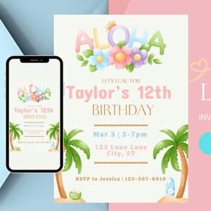 Luau Birthday Party Invitation Template - Easy to edit! Instant Download Invite
