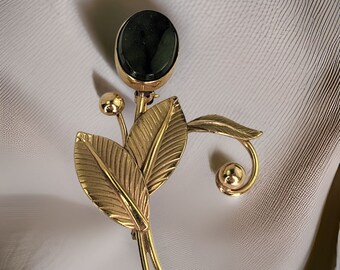 Vintage Carl Art Signed Green Flower Brooch 12K Gold Filled Flower Pin Vintage Green Stone Brooch 1950s Midcentury Jewelry Gift for Women