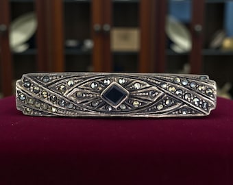 アールデコ調スターリングシルバー925マーカサイト＆ブラックオニキス