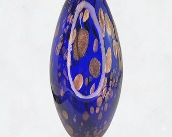 Vintage Murano Art Glass Vase Cobalt Blue With Gold Fleck Murano