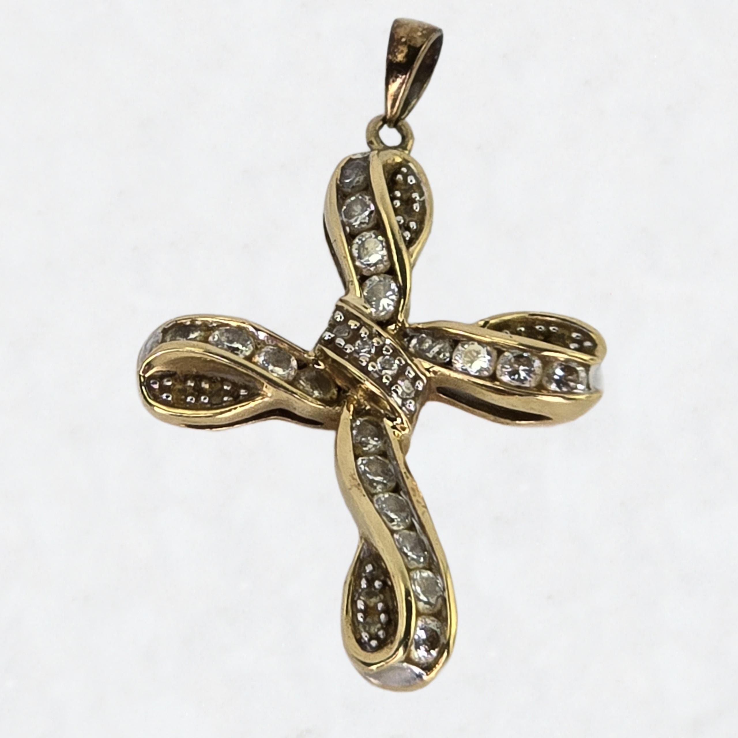 Vintage 10k Gold Cross Pendant Vintage Gold CZ Rhinestone Cross