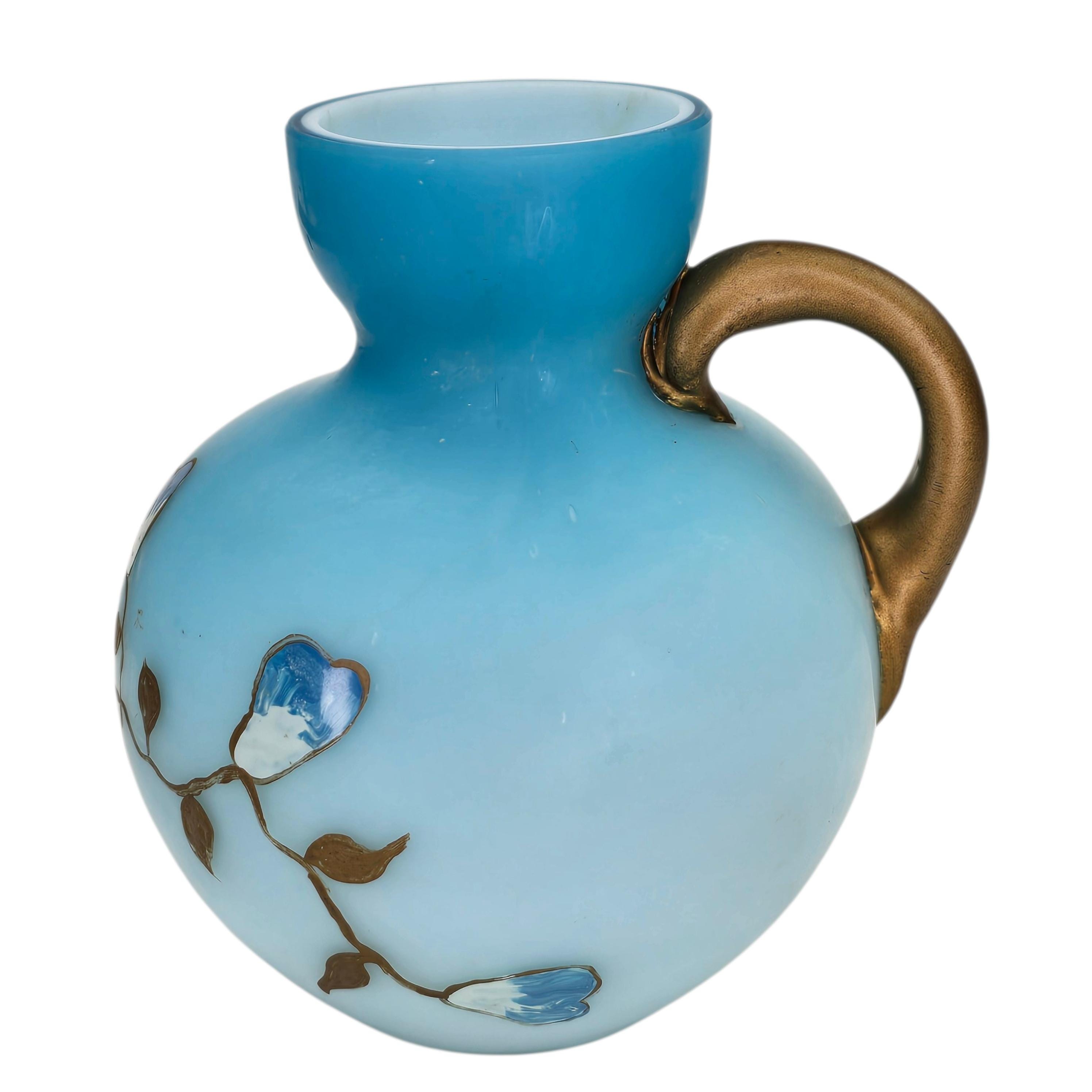 Mt. Washington Pottery 陶器 フラワーベース 花瓶 花器 Antique Victorian Cased Glass Mount Mt Washington Blueblow Blue