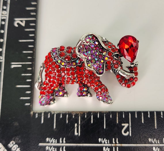 Sparkly Red Elephant Brooch Pin With Red Rhinesto… - image 5