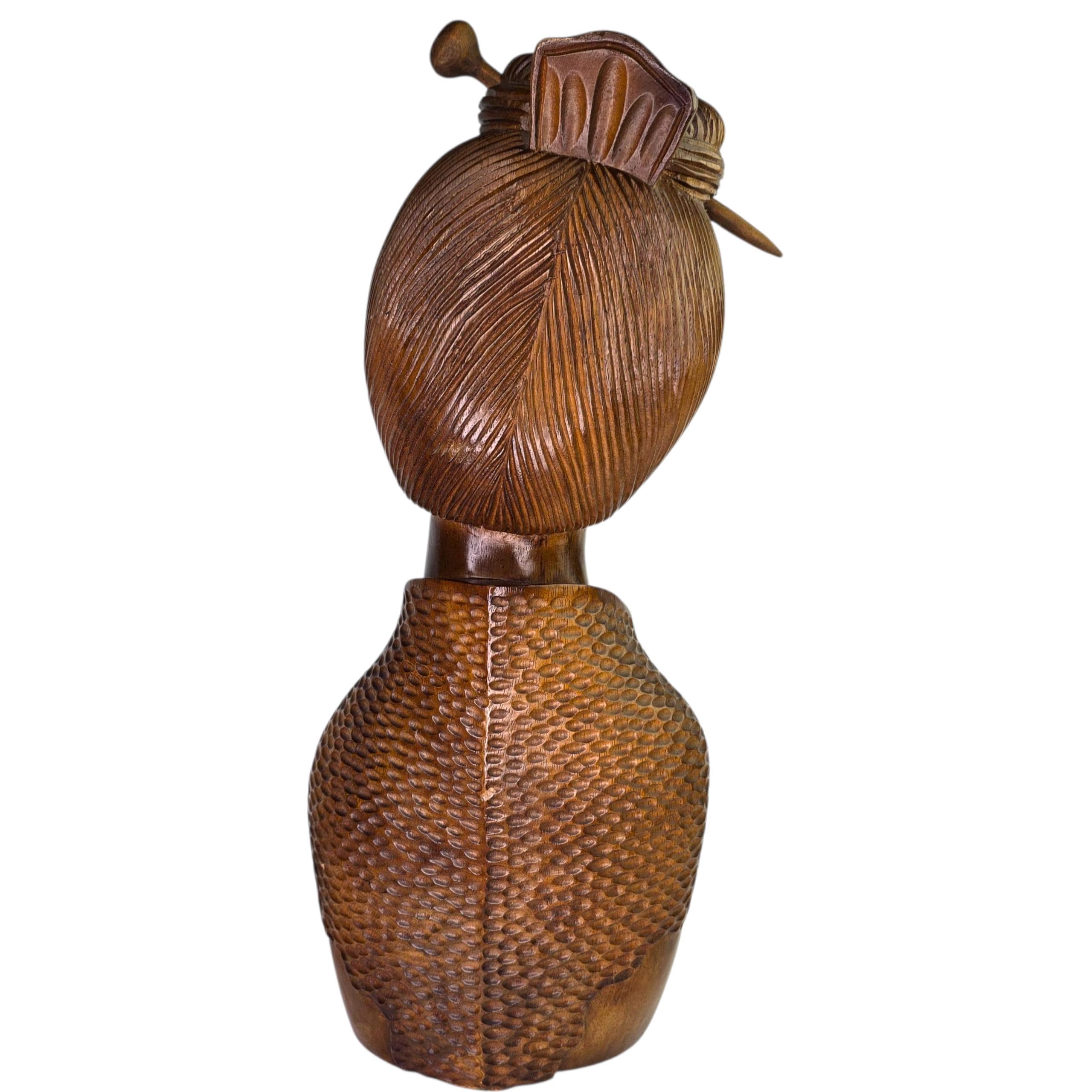 ヴィンテージ 大型 木彫り 芸者 胸像 ミッドセンチュリー 木製 日本人