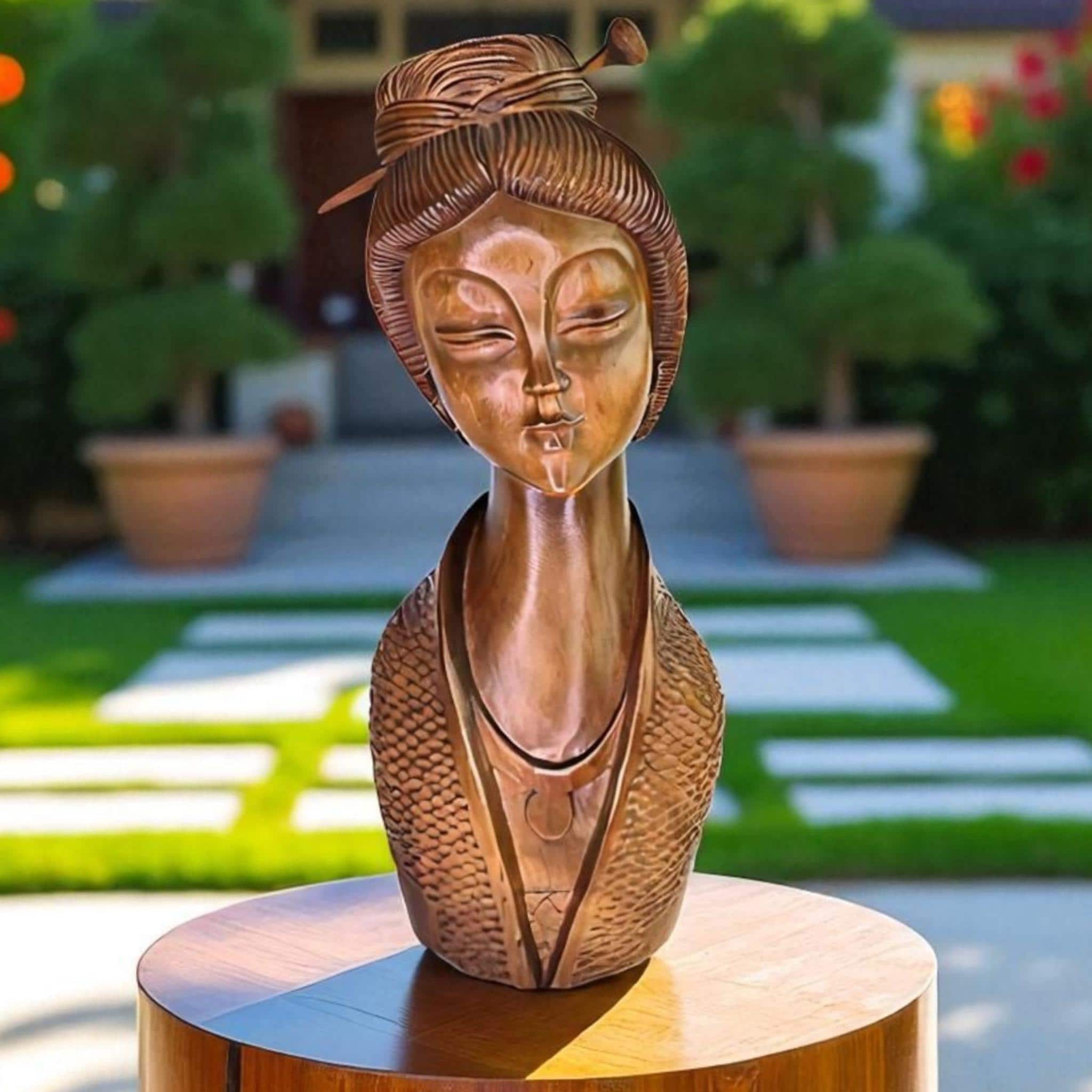 50s ビンテージ 木彫り 彫刻 女性像 胸像 バスト ハンドメイド 当時物 ヴィンテージ 大型 木彫り 芸者 胸像 ミッドセンチュリー 木製 日本人