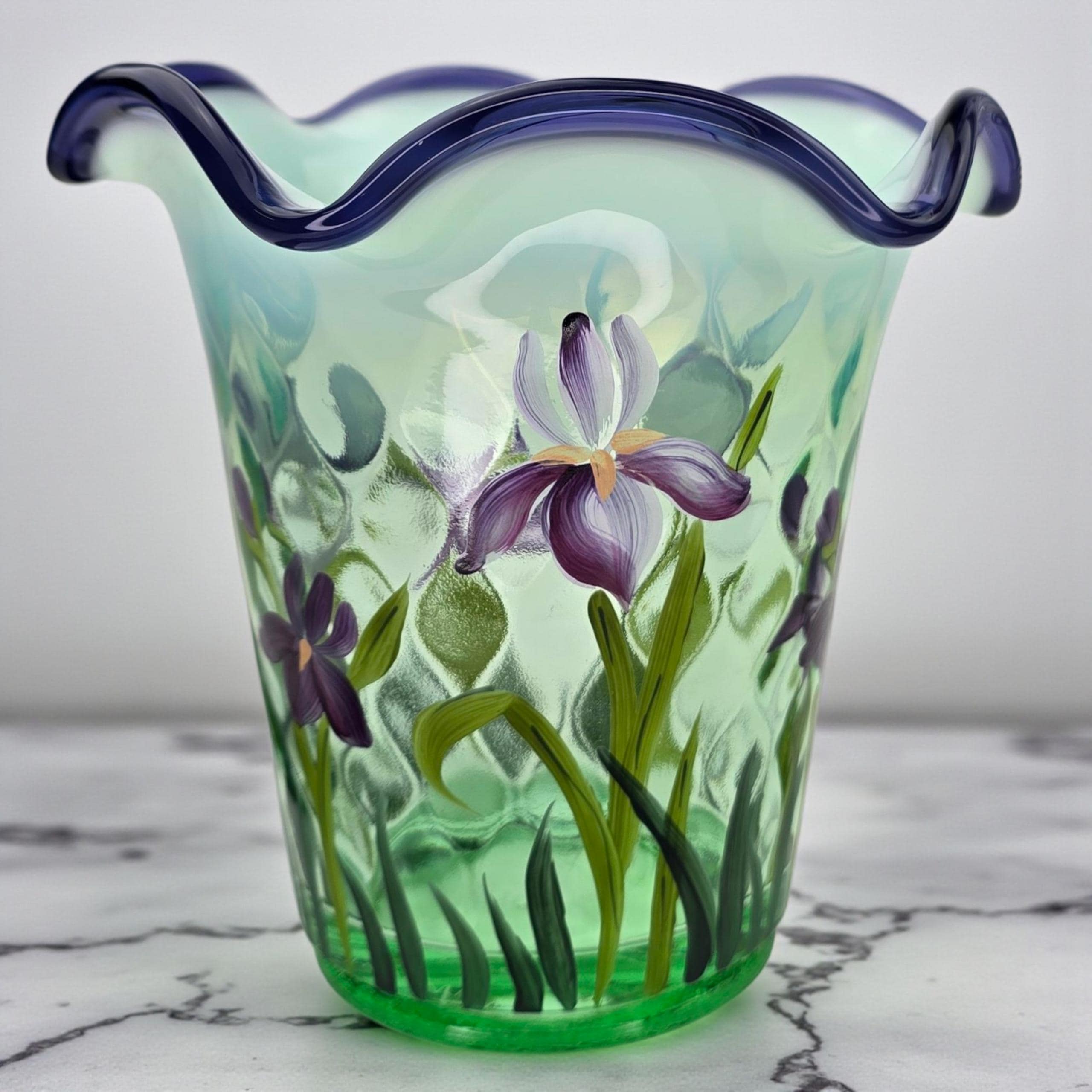 Vintage Fenton Glass Designer Showcase Series Iris Vase Hand