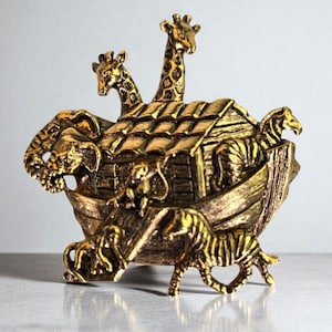 Vintage Arche Noah Brosche Gold Ton Zoo Tier Brosche Vintage Arche Noah Pin Religiöse Brosche Bibel Geschichte Geschenk Noah Tiere Schmuck Arche Noah