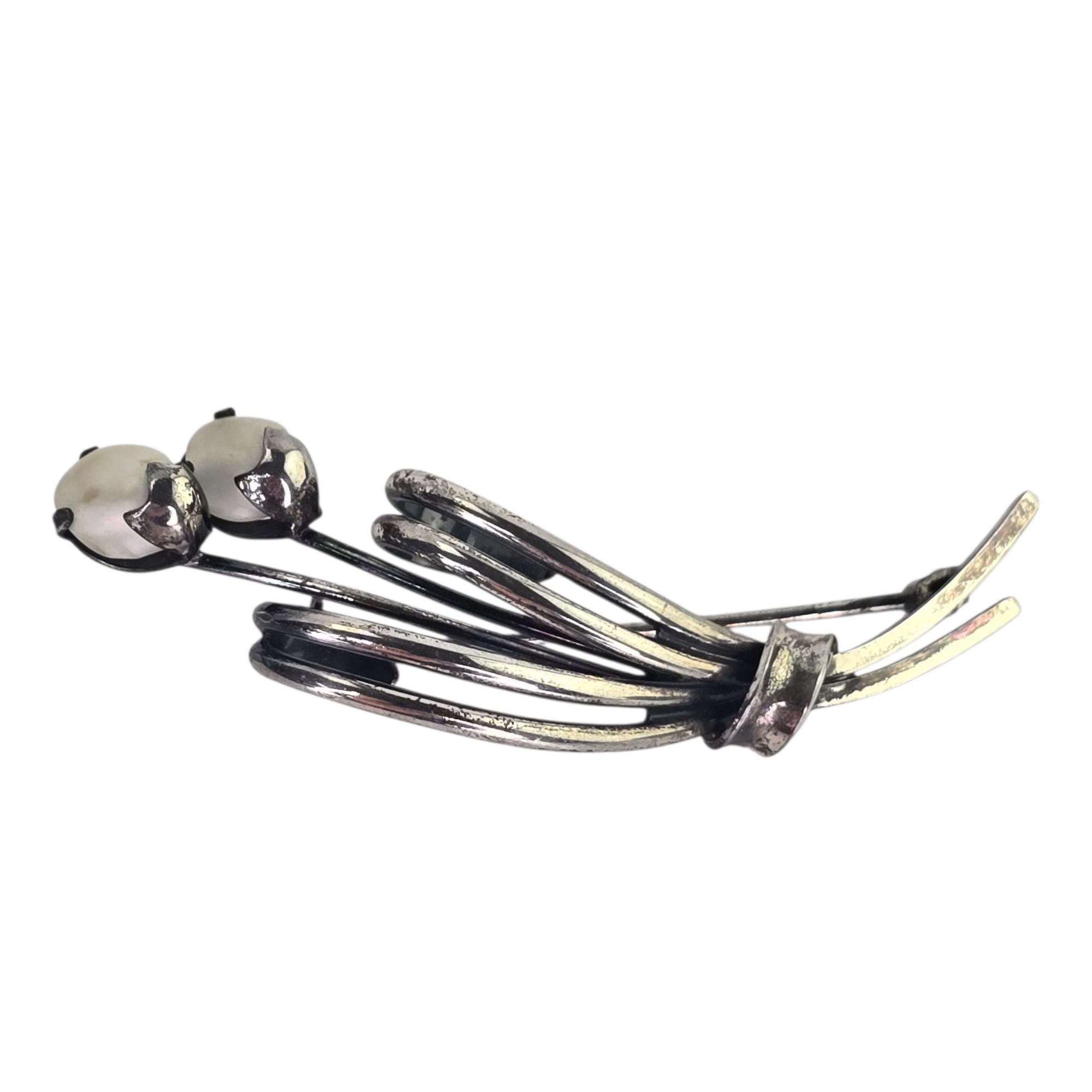 Vintage Midcentury K L 800 Silver Modernist Flower Brooch by