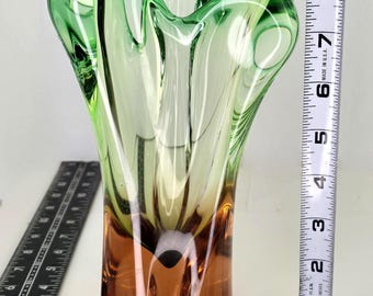 ヴィンテージ ボヘミアン チェコガラス花瓶 ヨゼフ・ホスポドカ 手吹き