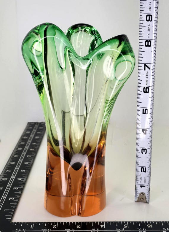 ヴィンテージ ボヘミアン チェコガラス花瓶 ヨゼフ・ホスポドカ 手吹き