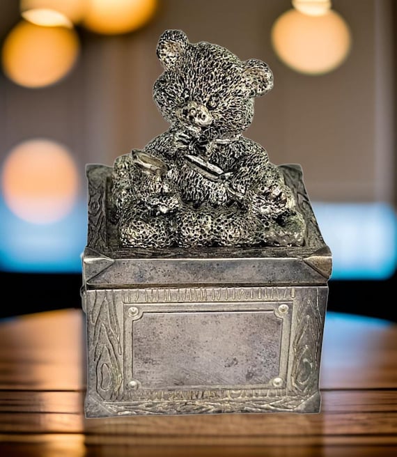 Morgan Vintage Teddy Bear Box Silver Plated Vintage Child's