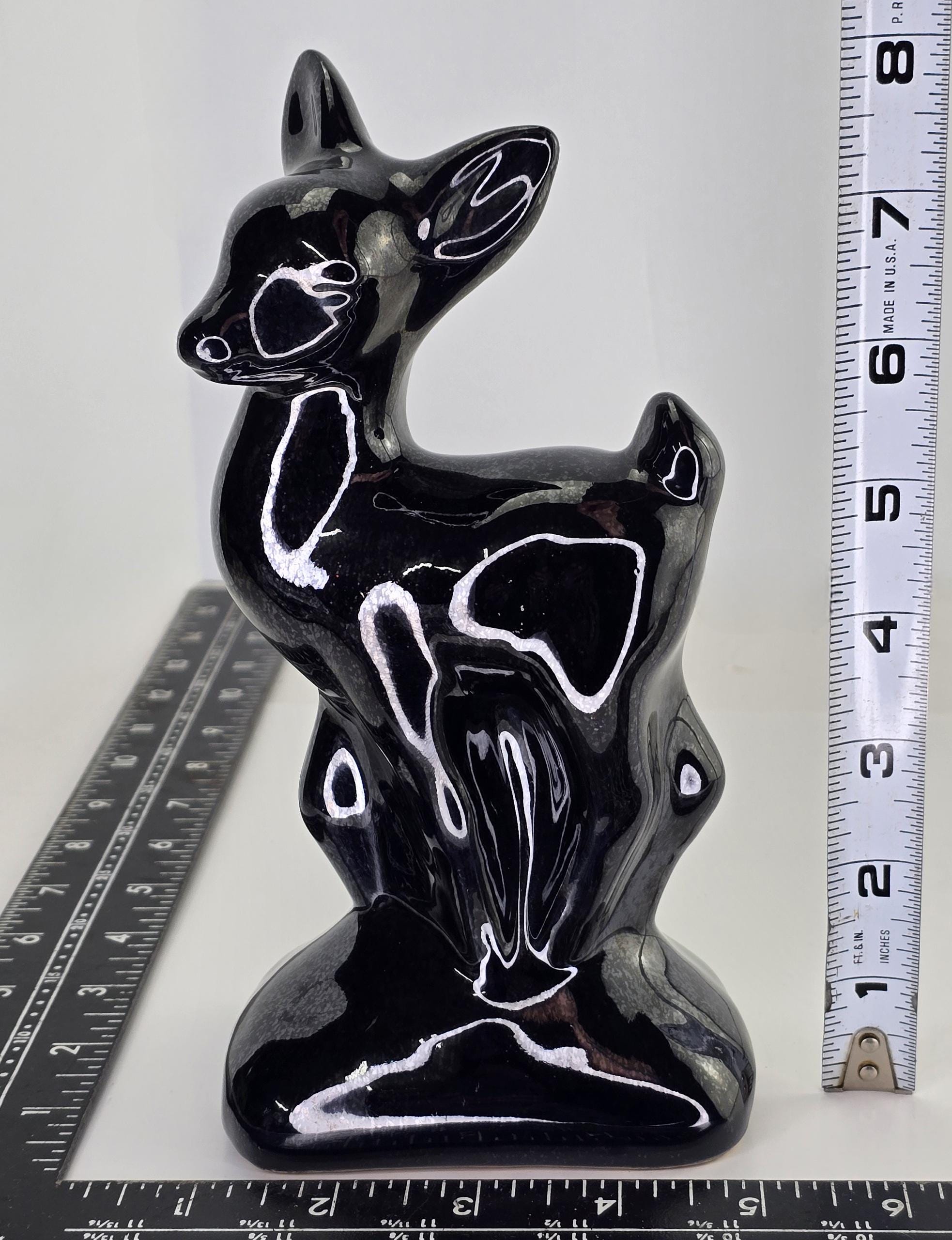 Rare Vintage Van Briggle Pottery Fawn Deer Statue MCM Black