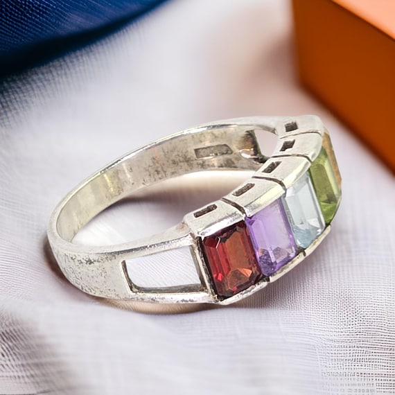 Bague Vintage Argent Massif Strass - Sterling Silver Avec Pierres Taillées - Occasion