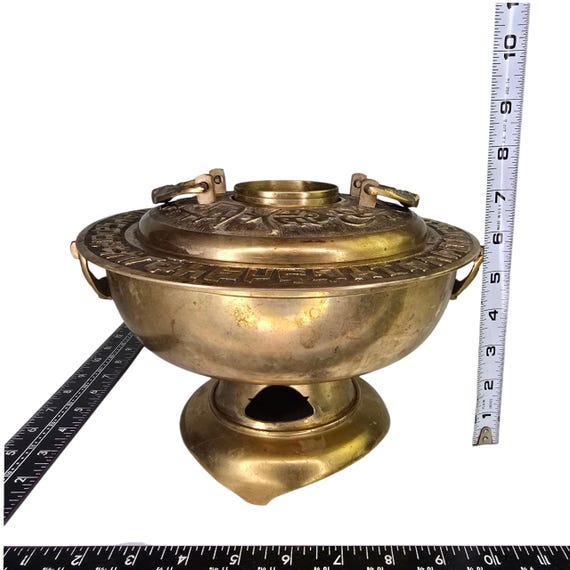 Vintage Midcentury Brass Hot Pot Korean Fish Motif Hot Pot Brass