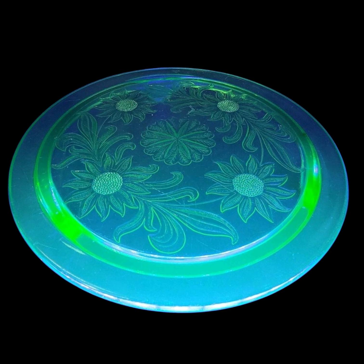 ヴィンテージ ジャネット サンフラワー ウランガラス ケーキプレート
