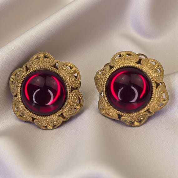 Vintage Signed Miriam Haskell Gold Tone Red Gripo… - image 1