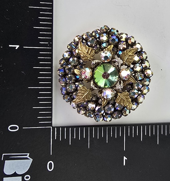 Broche Vintage Strass Aurora Boréalis - Verre Sur Laiton - Blanc Brillant
