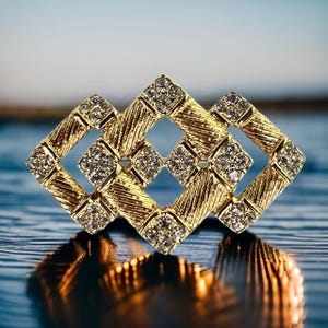 Broche vintage de style Art déco, bijoux de qualité supérieure, broche vintage Hollywood Regency, géométrique dorée et strass, broche Art déco