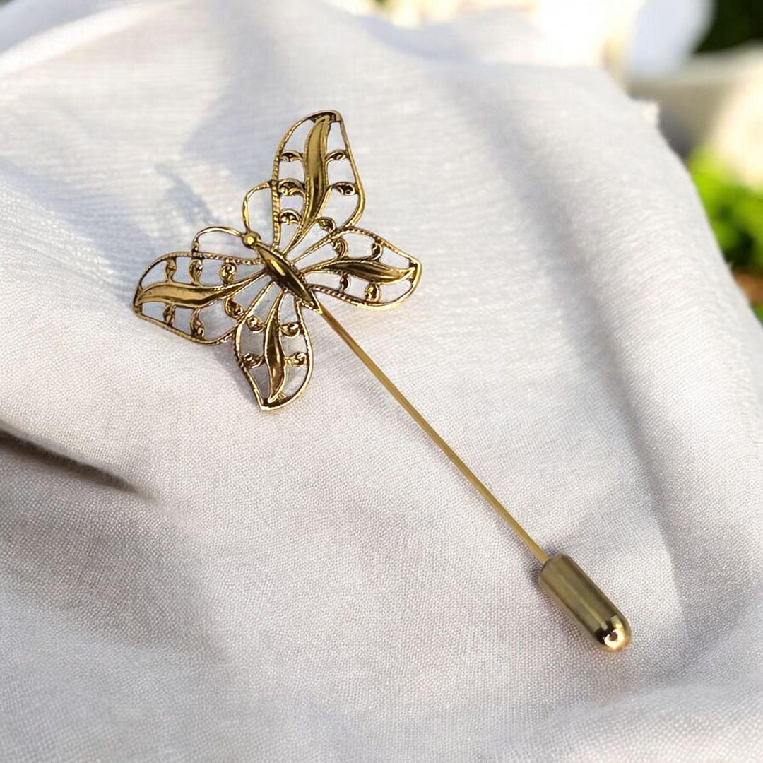 Vintage Filigree Butterfly Stick Pin Gold Tone Delicate Openwork ...