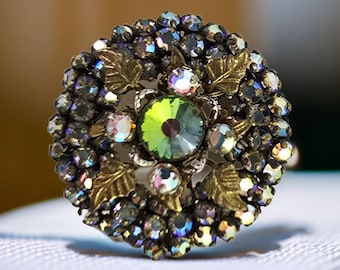 Vintage Aurora Borealis Brooch Midcentury Rhinestone Brooch Gold Tone AB Vintage Brooch Vintage Midcentury Fashion Brooch AB Rhinestone Pin