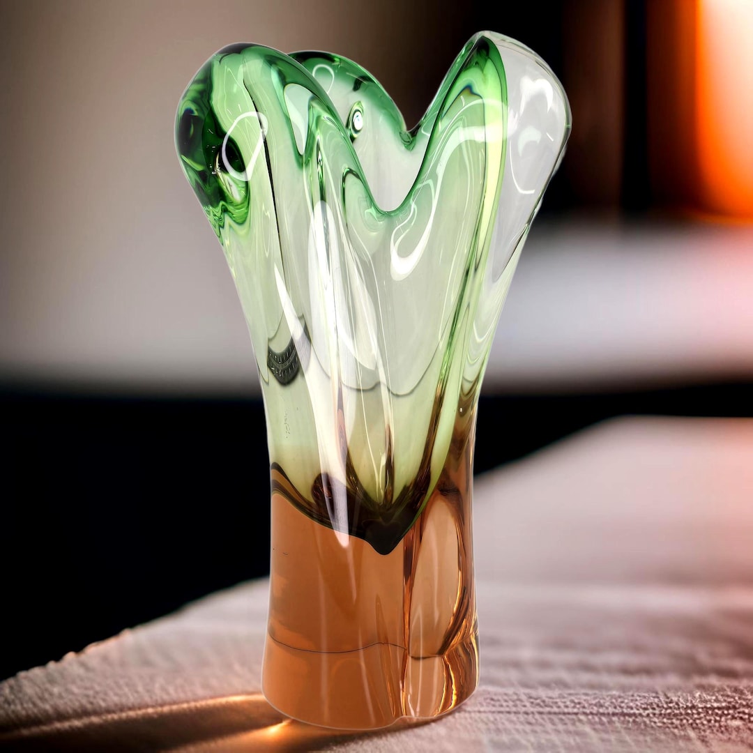 ヴィンテージ ボヘミアン チェコガラス花瓶 ヨゼフ・ホスポドカ 手吹き