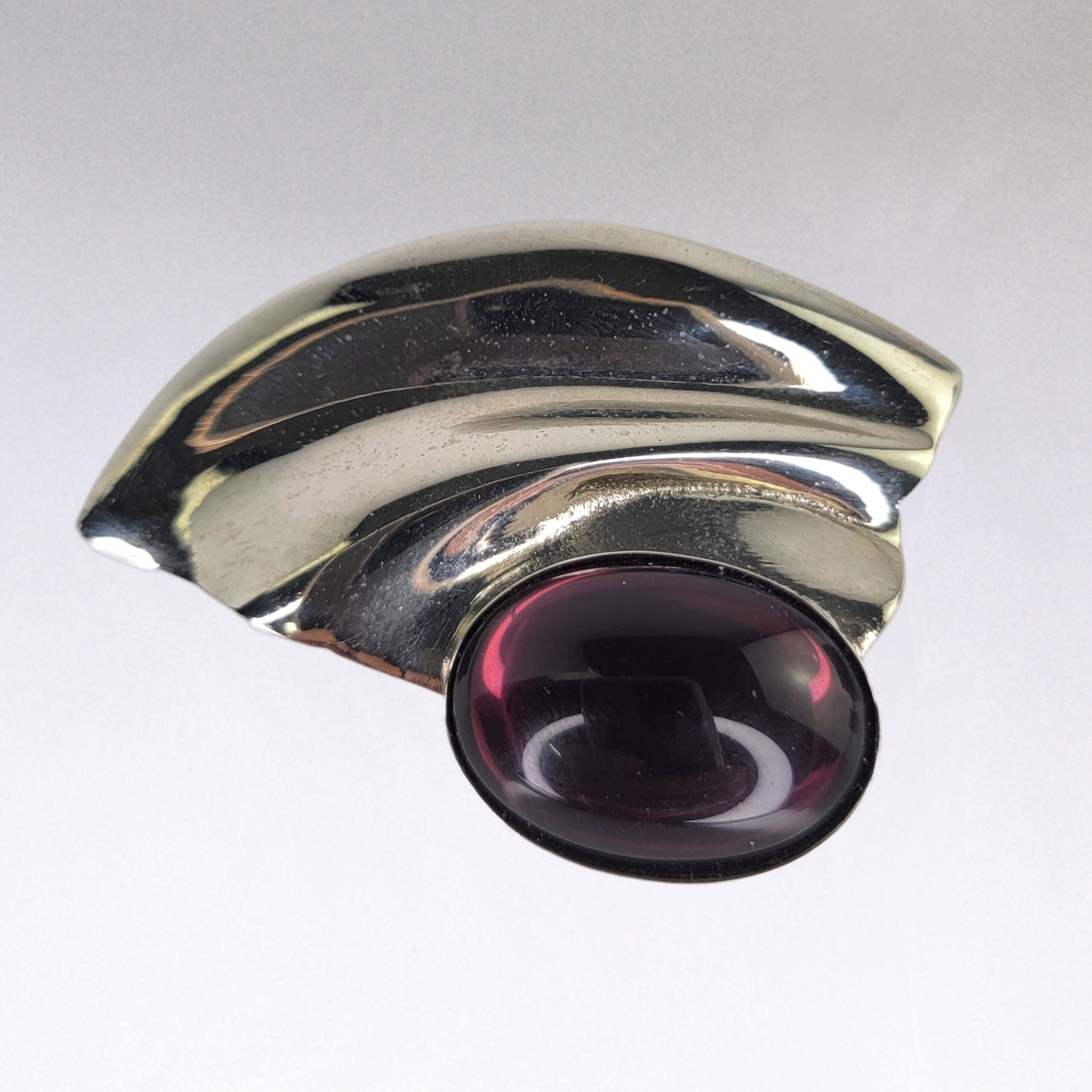 ヴィンテージアールデコブローチシルバーアメジストカラーカボション