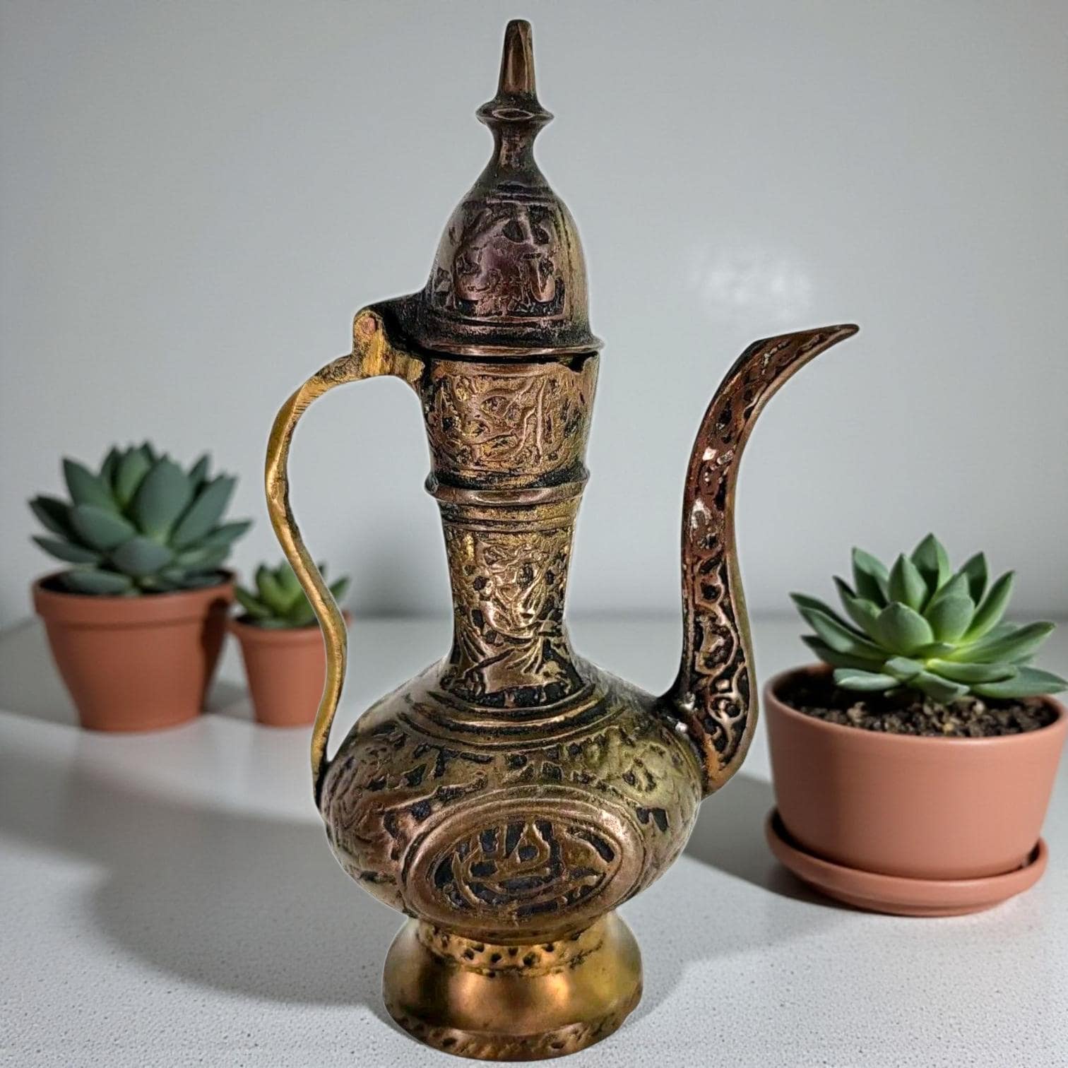Antique Small Brass Islamic Arabic Teapot Handmade Ornate Brass