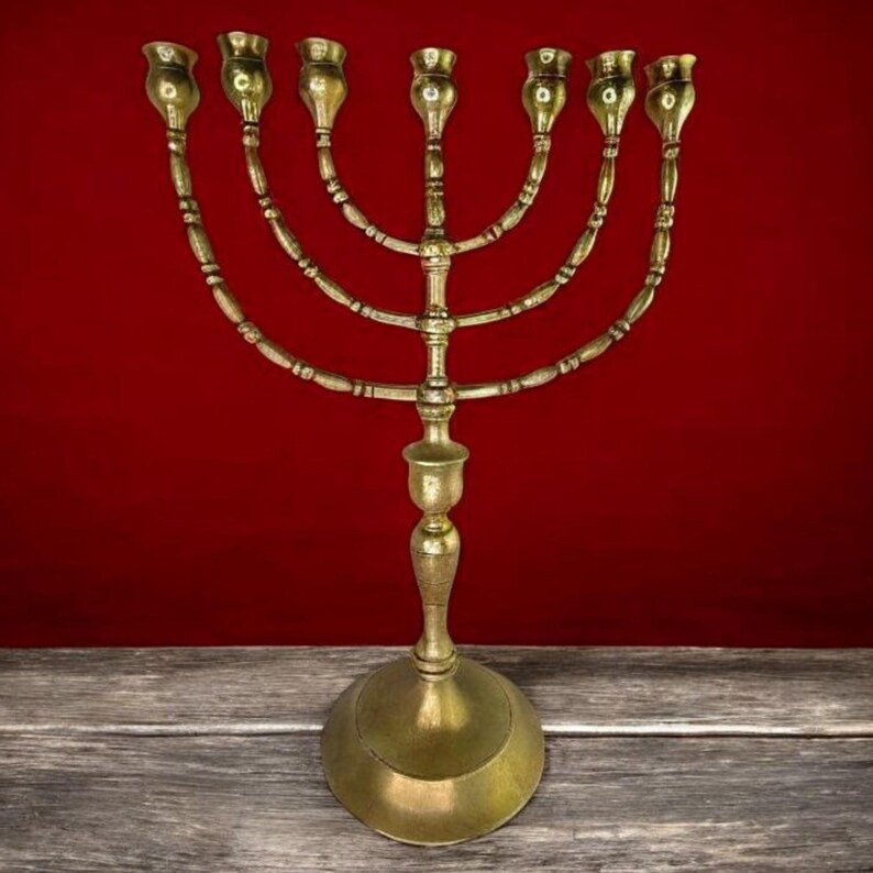 Menorah Red Vintage Menorah Solid Heavy Brass Temple XL Jerusalem Menorah Seven 7 ...
