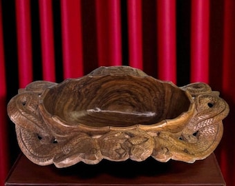 ヴィンテージ バリ風 ドラゴン 花柄 手彫り 木製 民芸品 花瓶 - Etsy 日本