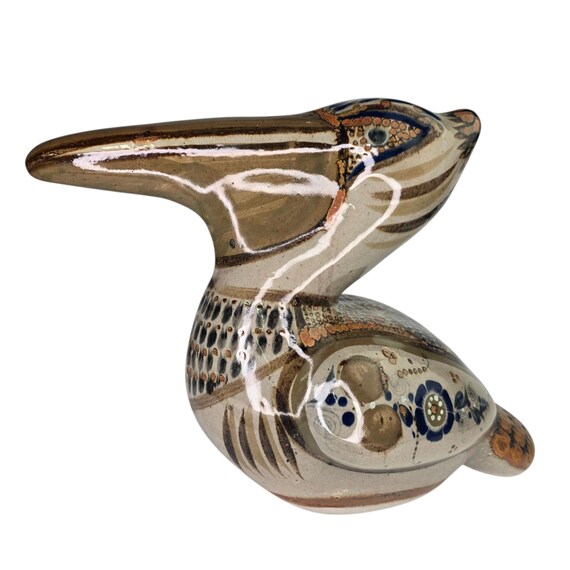 Vintage Large Mexico Tonala Pottery Pelican Bird Statue Handmade