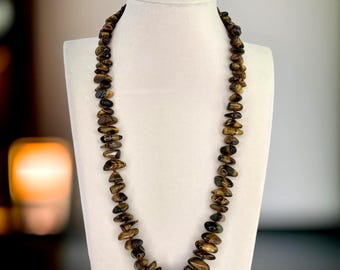 Vintage Boho Genuine Semi Precious Tiger Eye Necklace Vintage Stone Jewelry Tiger Eye Chip Beaded Necklace Boho Gemstone Necklace Vintage