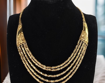 Vintage Crown Trifari Necklace Gold Tone Vintage Egyptian Revival Necklace Vintage Cleopatra Necklace Multi-Strand Trifari 1960s Necklace