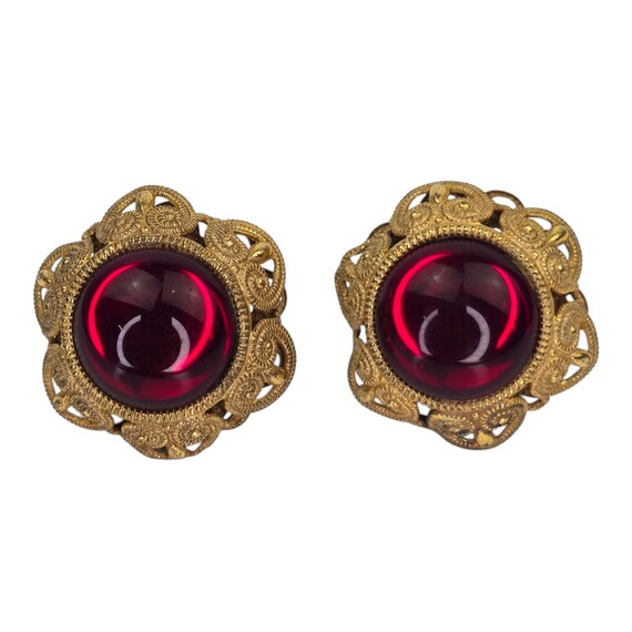 Vintage Signed Miriam Haskell Gold Tone Red Gripo… - image 2