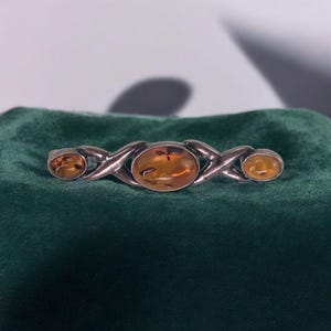 Vintage Art Deco Sterling Silver Baltic Amber Cabochon Bar Pin Vintage Sterling Silver Amber Brooch Unique Vintage Amber Jewelry Art Deco
