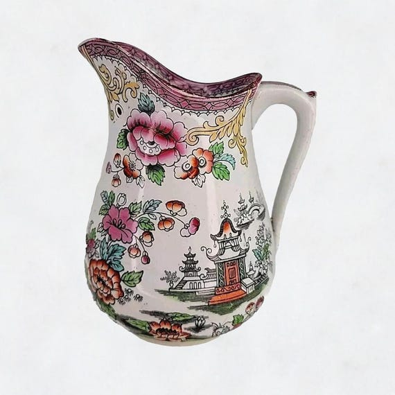 アンティーク J Edwards & Sons ピッチャー アンティーク 中国の花柄